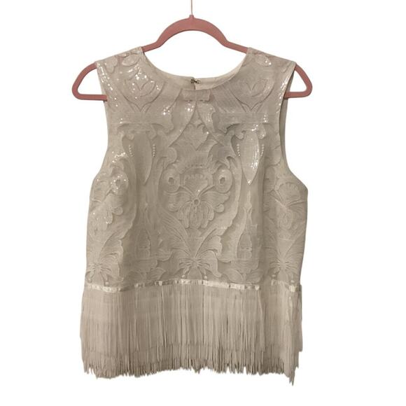 NWOT English Factory White Sequin Party Crop Fringe Top, L - Picture 1 of 6